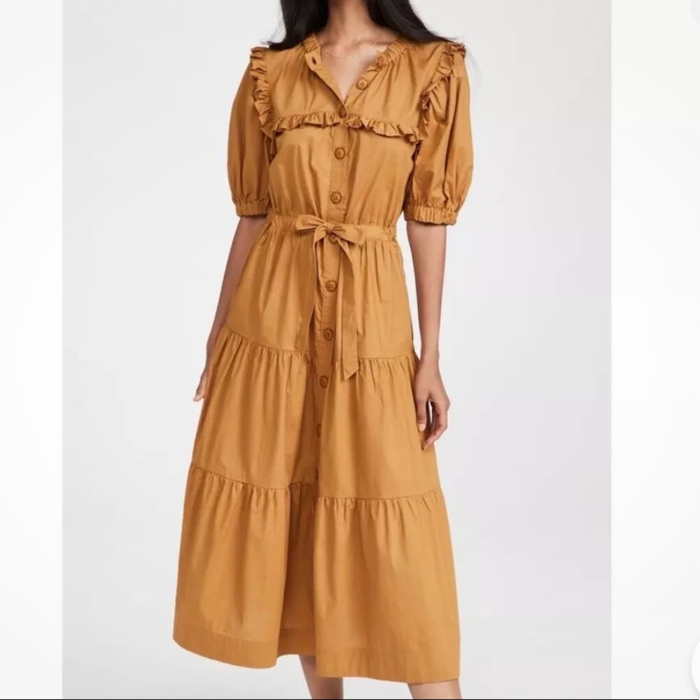 Sea New York Rumi Cotton Tiered Midi Dress Bronze Size Small